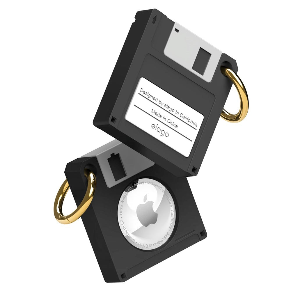 AirTag 1. & 2. Gen. Floppy Disk Silikondeksel m. Nøkkelring - Svart