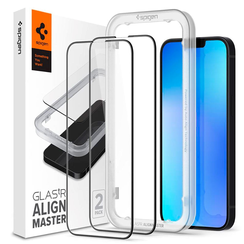 iPhone 17e / 16e / 14 / 13 / 13 Pro Spigen Skjermbeskyttelse 2-Pack - Svart Kant