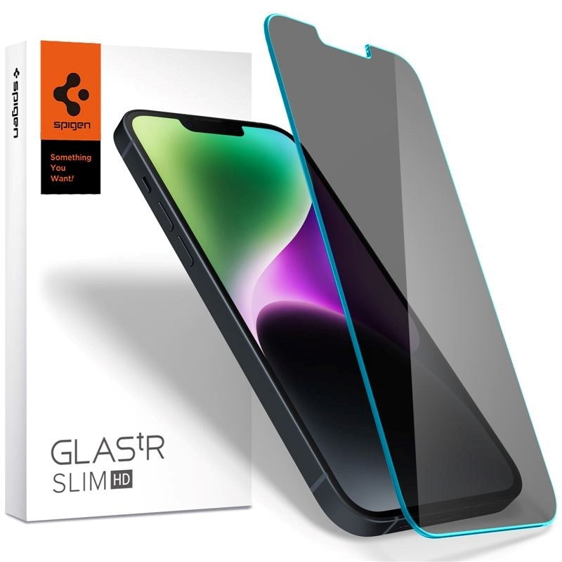 iPhone 14 / 13 / 13 Pro Spigen EZ Fit Glas.tR Skjermbeskytter med Privacy - Case Friendly - Gjennomsiktig