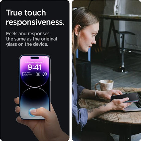 iPhone 14 Pro Spigen Privacy EZ Fit Glass Skjermbeskytter - 2 stk - Privacy Funksjon - Gjennomsiktig
