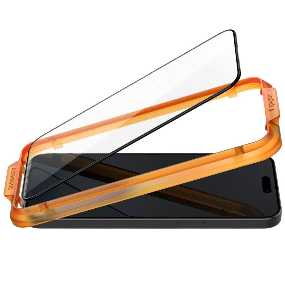 iPhone 15 Pro Spigen Glass tR AlignMaster Skjermbeskyttelsesglass - 2 stk - Gjennomsiktig / Svart Kant
