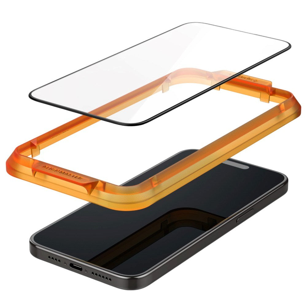 iPhone 15 Pro Spigen Glass tR AlignMaster Skjermbeskyttelsesglass - 2 stk - Gjennomsiktig / Svart Kant