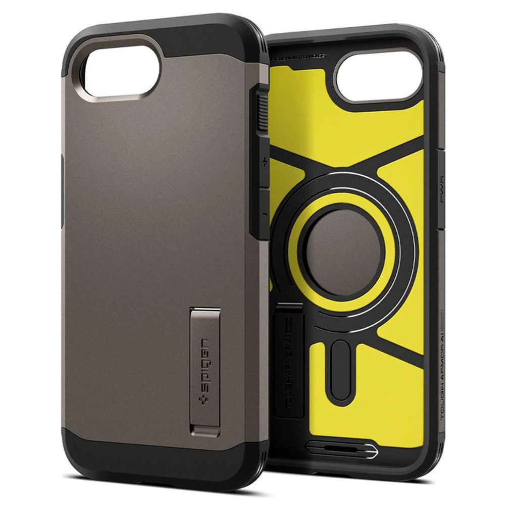 iPhone 17e / 16e Spigen Tough Armor Deksel med Stativfunksjon - MagSafe Kompatibel - Gunmetal