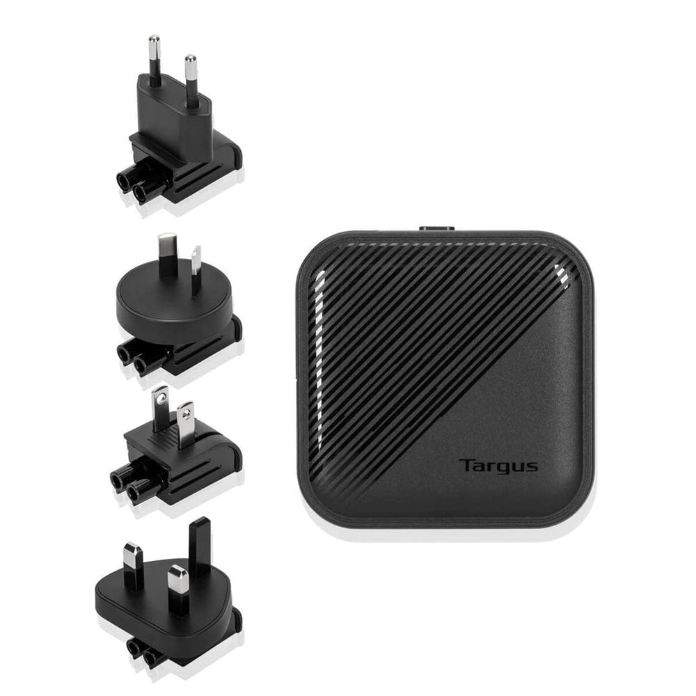 Targus 65W GaN PD Vegglader med USB-C, USB-A og Reiseadaptere - Svart