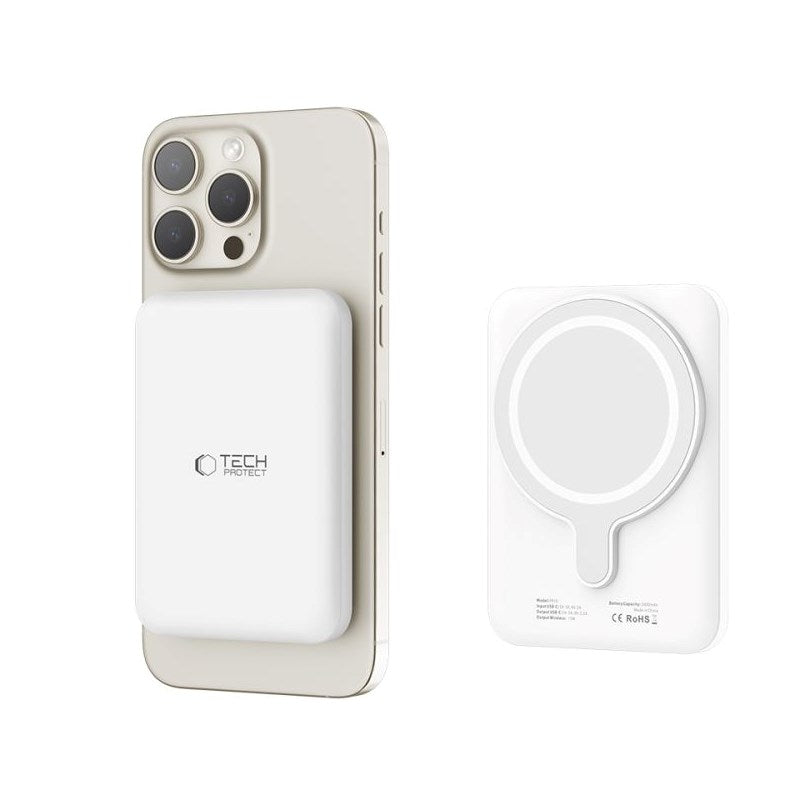 Tech-Protect LifeMag Trådløs Powerbank 5000 mAh - MagSafe Kompatibel - Hvit