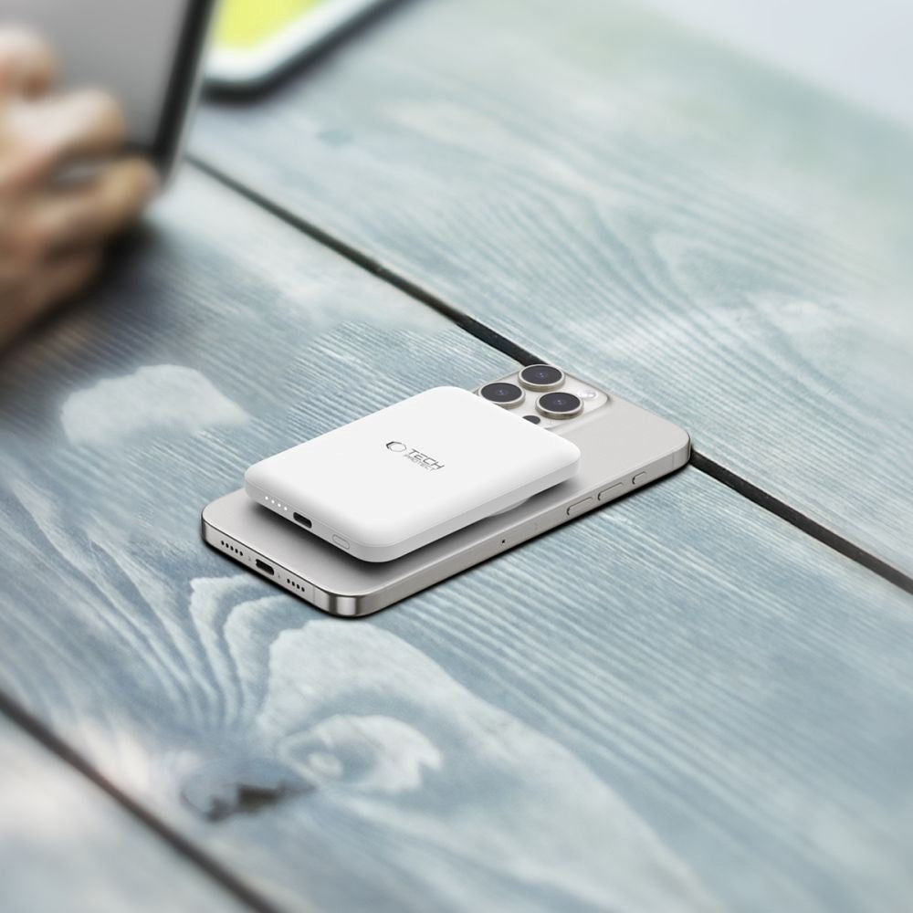 Tech-Protect LifeMag Trådløs Powerbank 5000 mAh - MagSafe Kompatibel - Hvit
