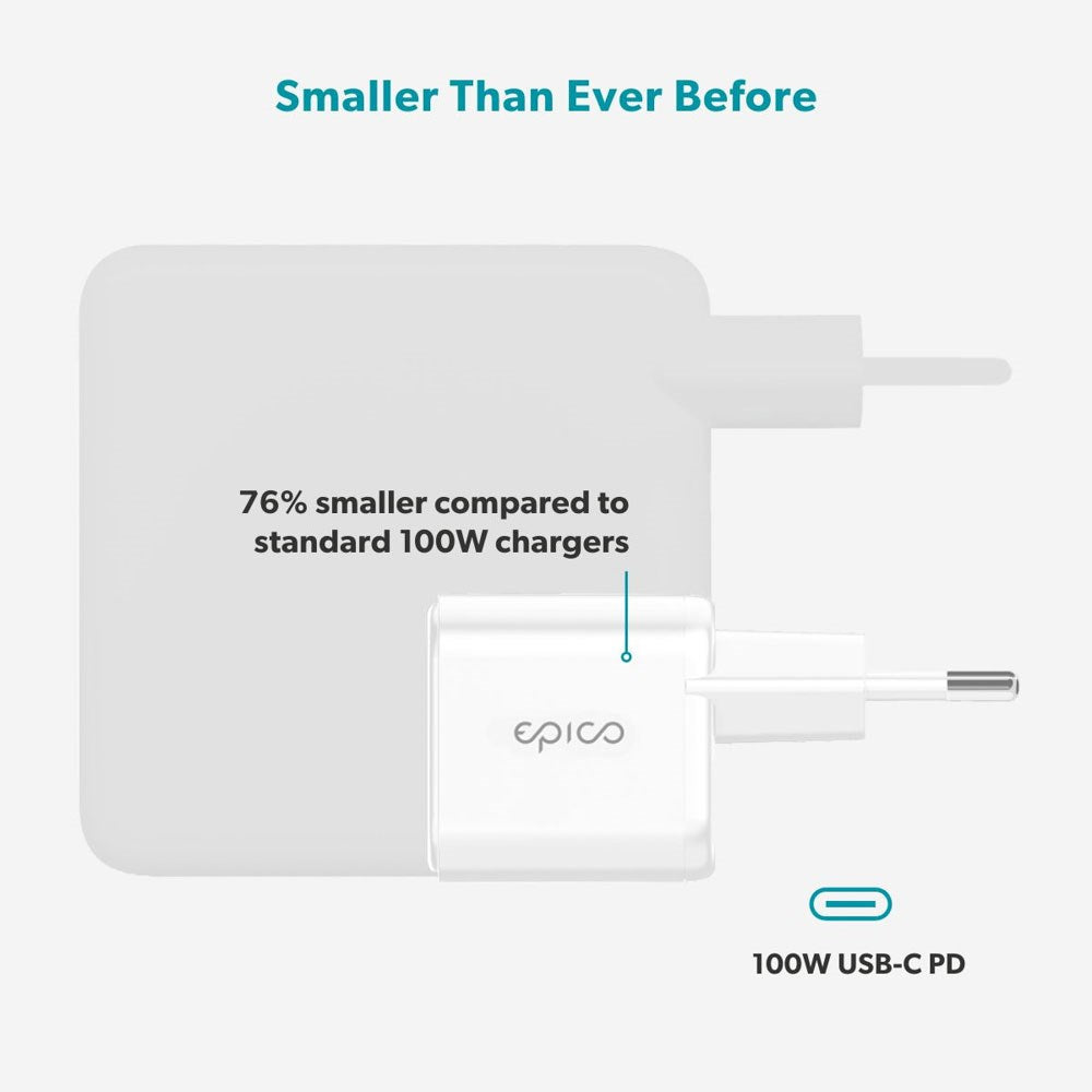 Epico UltraBoost Micro 100W Vegglader med USB-C - Hvit
