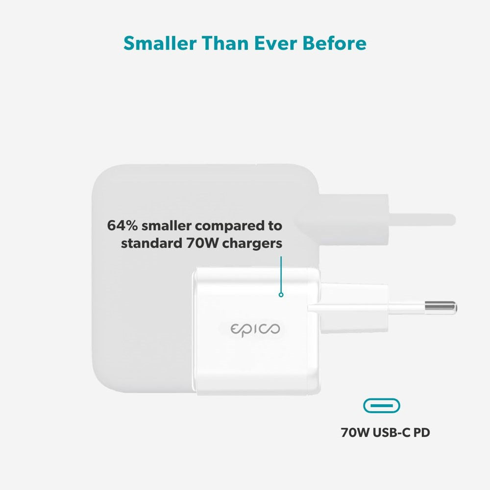 Epico UltraBoost Micro 70W Vegglader med USB-C - Hvit
