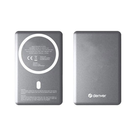 Denver PQCW-5015 15W Trådløs PowerBank - 5000 mAh - MagSafe Kompatibel - Grå