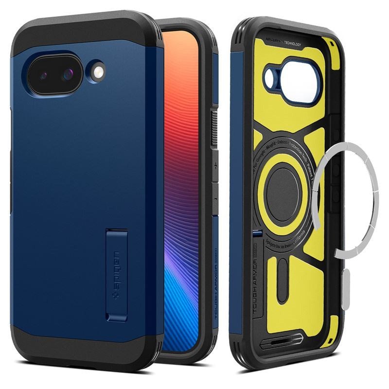 Google Pixel 9a Spigen Tough Armor Hybrid Deksel m. Kickstand - MagSafe Kompatibel - Blå