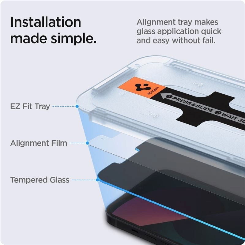 iPhone 14 / 13 / 13 Pro Spigen EZ Fit Glas.tR Skjermbeskytter 2 Stk. - Privacy Filter - Case Friendly - Gjennomsiktig
