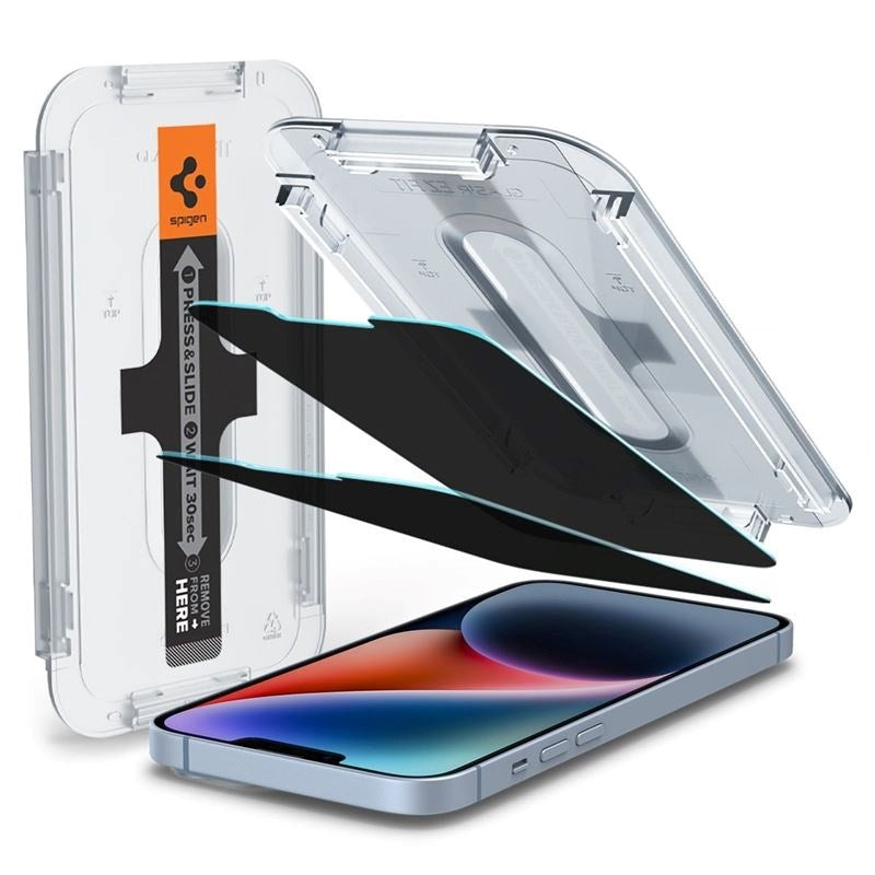 iPhone 14 / 13 / 13 Pro Spigen EZ Fit Glas.tR Skjermbeskytter 2 Stk. - Privacy Filter - Case Friendly - Gjennomsiktig