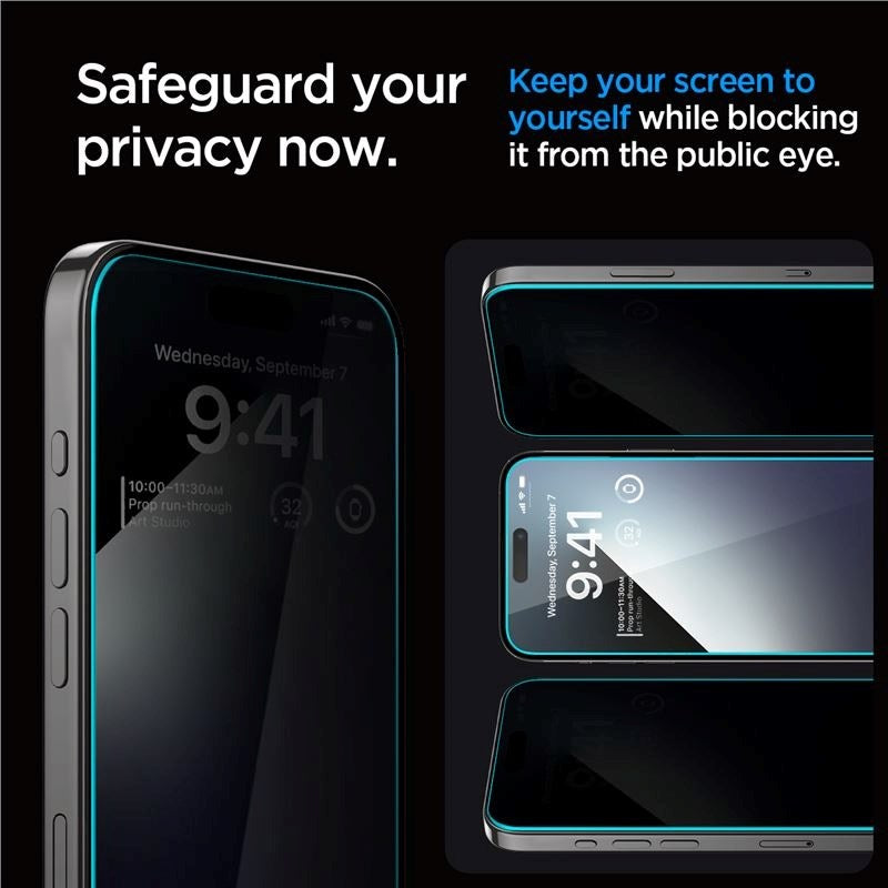 iPhone 15 Pro Max Spigen EZ Fit Glas.tR Skjermbeskytter 2 Stk. - Privacy Filter - Case Friendly - Gjennomsiktig
