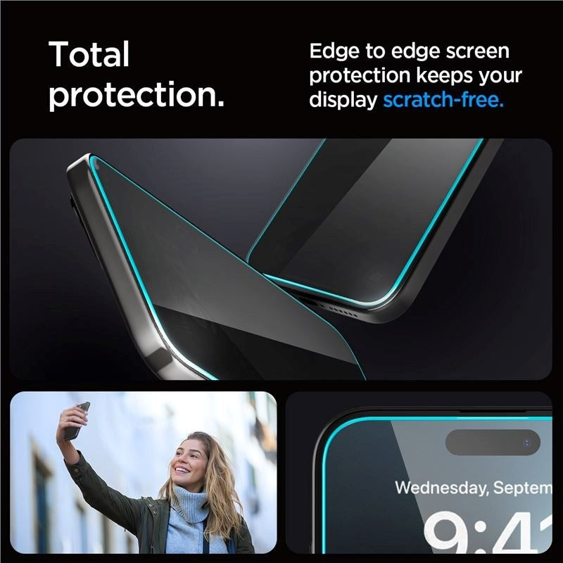 iPhone 15 Pro Max Spigen EZ Fit Glas.tR Skjermbeskytter 2 Stk. - Privacy Filter - Case Friendly - Gjennomsiktig