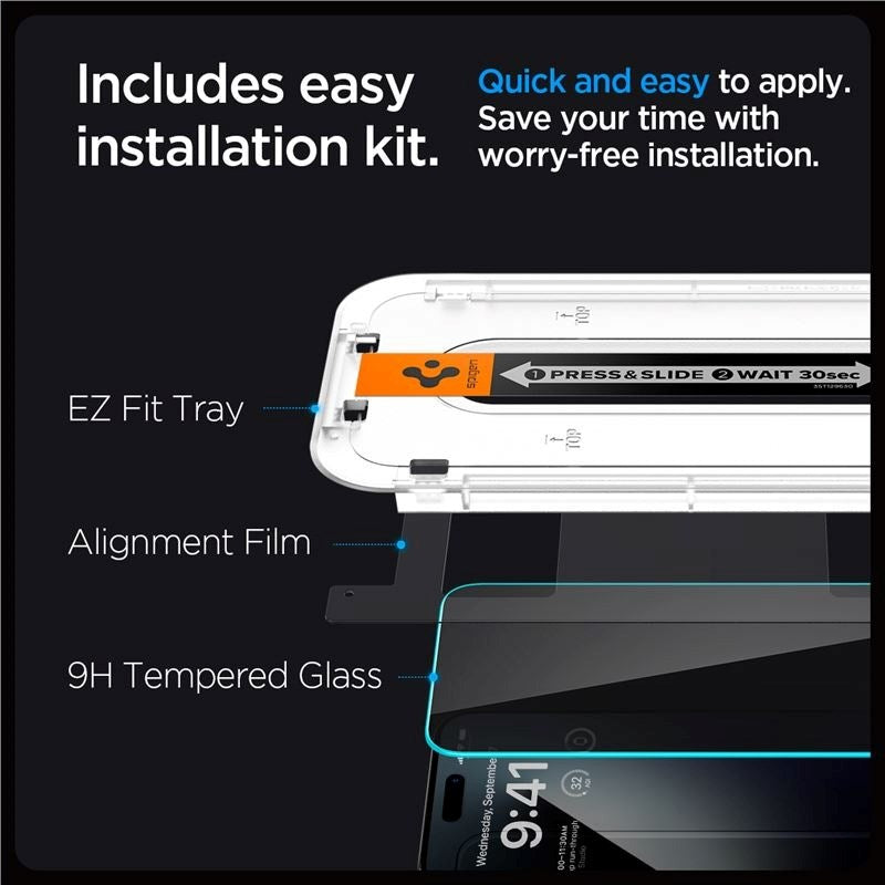 iPhone 15 Pro Max Spigen EZ Fit Glas.tR Skjermbeskytter 2 Stk. - Privacy Filter - Case Friendly - Gjennomsiktig