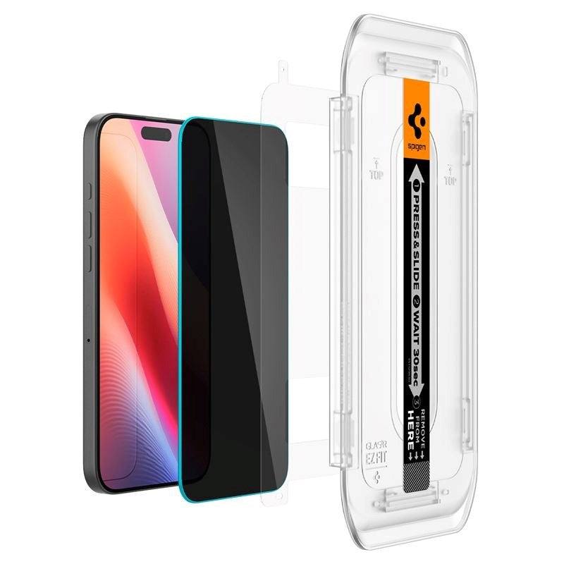 iPhone 17 Pro Max / 16 Pro Max Spigen EZ Fit Glas.tR Skjermbeskytter 2. Stk - Privacy Filter - Case Friendly - Gjennomsiktig