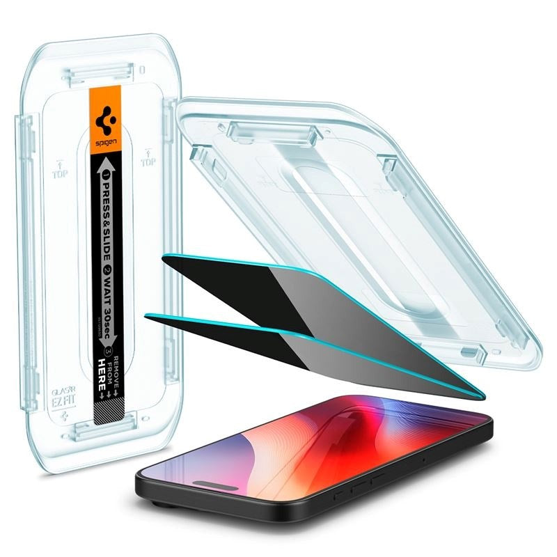 iPhone 17 Pro Max / 16 Pro Max Spigen EZ Fit Glas.tR Skjermbeskytter 2. Stk - Privacy Filter - Case Friendly - Gjennomsiktig