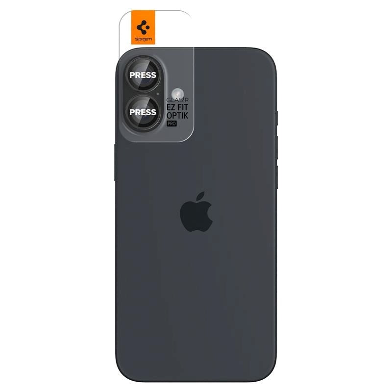 iPhone 17 / 16 / 16 Plus Spigen EZ Fit. tR Optik Pro Kameralinsebeskyttelse - 2 Stk - Gjennomsiktig / Svart