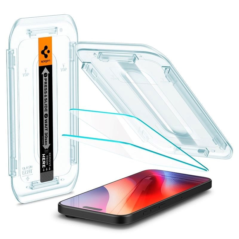 iPhone 17 / 17 Pro / 16 Pro Spigen EZ Fit Glas.tR Skjermbeskytter 2. Stk - Case Friendly - Gjennomsiktig