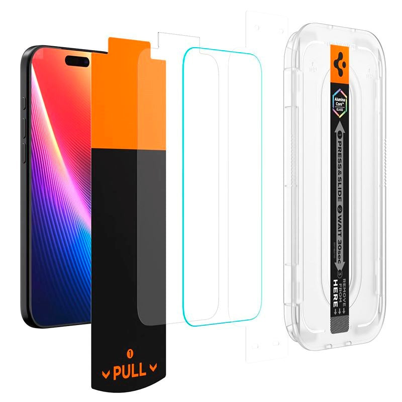 iPhone 17 / 17 Pro / 16 Pro Spigen Glass tR EZ Fit Pro HD Skjermbeskyttelsesglass - Privacy Funksjon - Gjennomsiktig