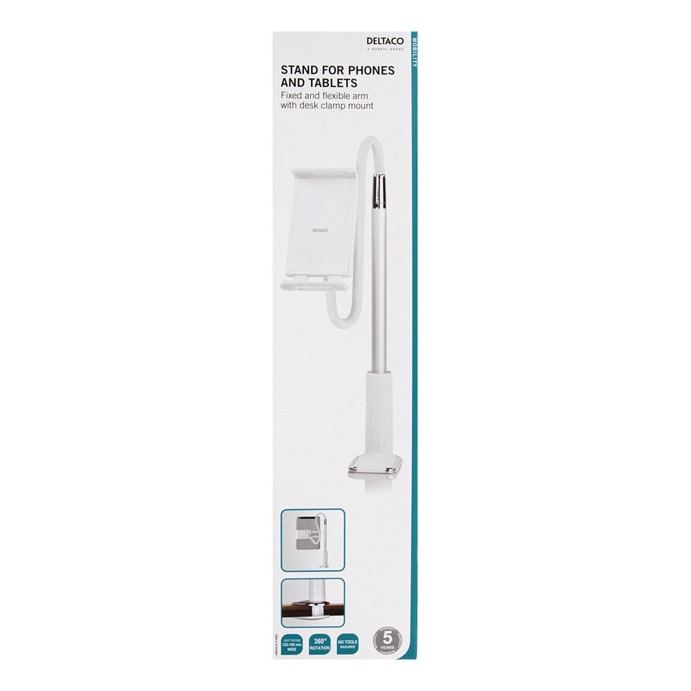 Deltaco Bordholder til Mobil & Nettbrett - 125 til 190 mm - Hvit
