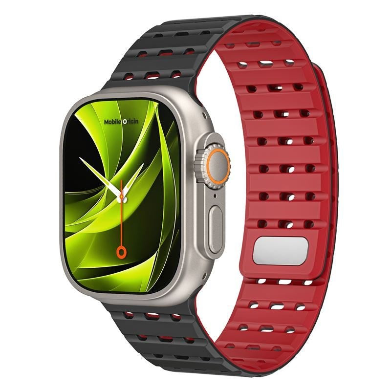Apple Watch (42/44/SE/45/46/49mm) Mobile Origin Magnetisk Silikon Rem - Svart / Rød