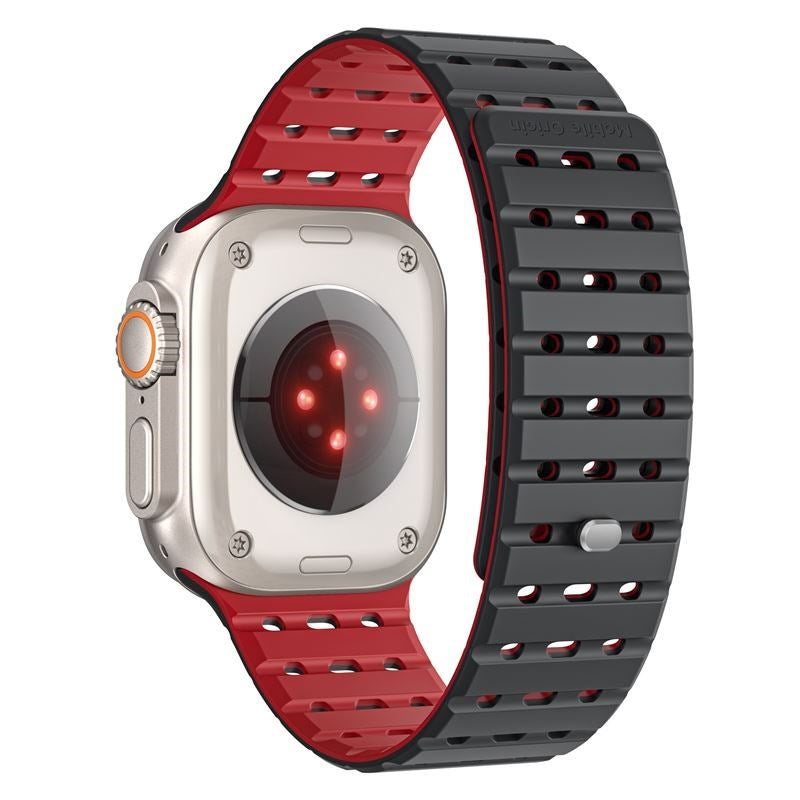 Apple Watch (42/44/SE/45/46/49mm) Mobile Origin Magnetisk Silikon Rem - Svart / Rød