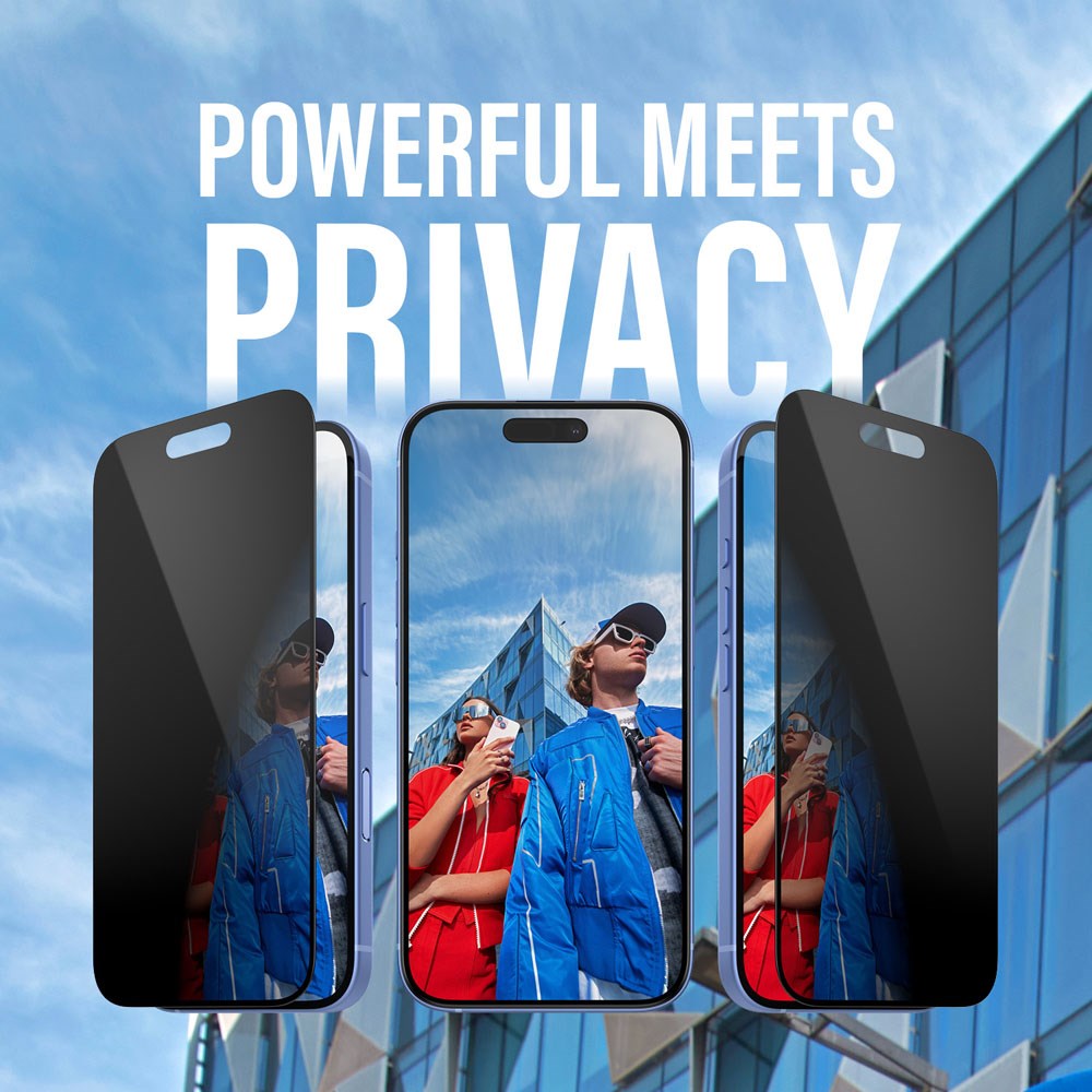 iPhone 16 Pro Max PanzerGlass 3-i-1 Bundle m. EasyAligner - Privacy Skjermbeskyttelse (UWF) / Deksel / Kamerabeskyttelse - Gjennomsiktig / Svart