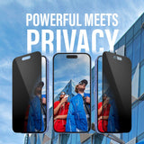 iPhone 16 Pro Max PanzerGlass 3-i-1 Bundle m. EasyAligner - Privacy Skjermbeskyttelse (UWF) / Deksel / Kamerabeskyttelse - Gjennomsiktig / Svart