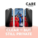 CARE By PanzerGlass iPhone 16 Pro 3-i-1 FLAGSHIP MagSafe Bundle - Privacy Skjermbeskyttelse (UWF) / Deksel / Kamerabeskyttelse - Gjennomsiktig / Svart