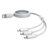 Baseus Free2Draw 3-i-1 Uttrekkbart Multikabel - USB-A til USB-C / Lightning / Micro USB - 1.1m - Hvit