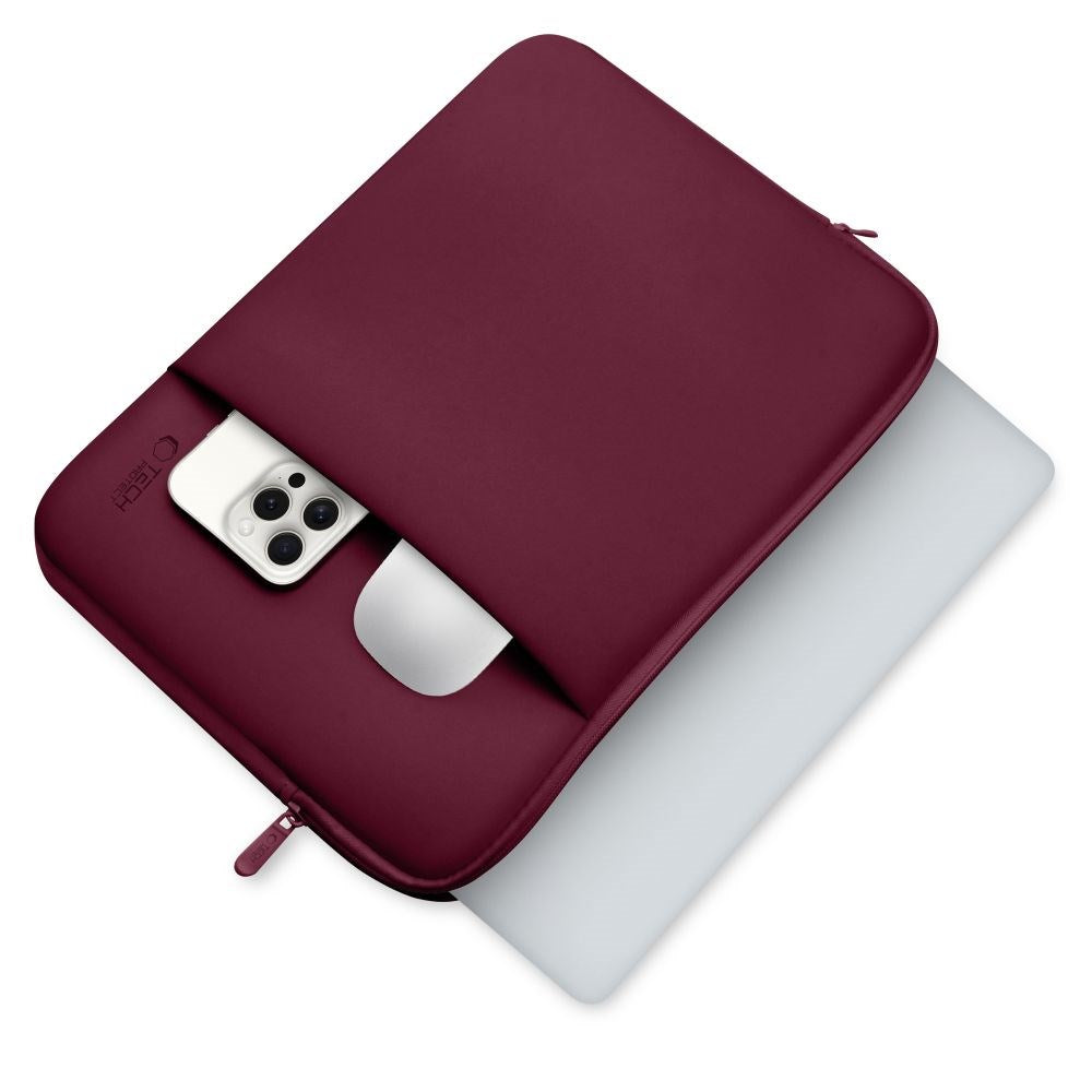 Tech-Protect MacBook / Laptop Neopren  Sleeve 14" (34.5 x 24.5 cm) med Ekstra Lomme - Burgund