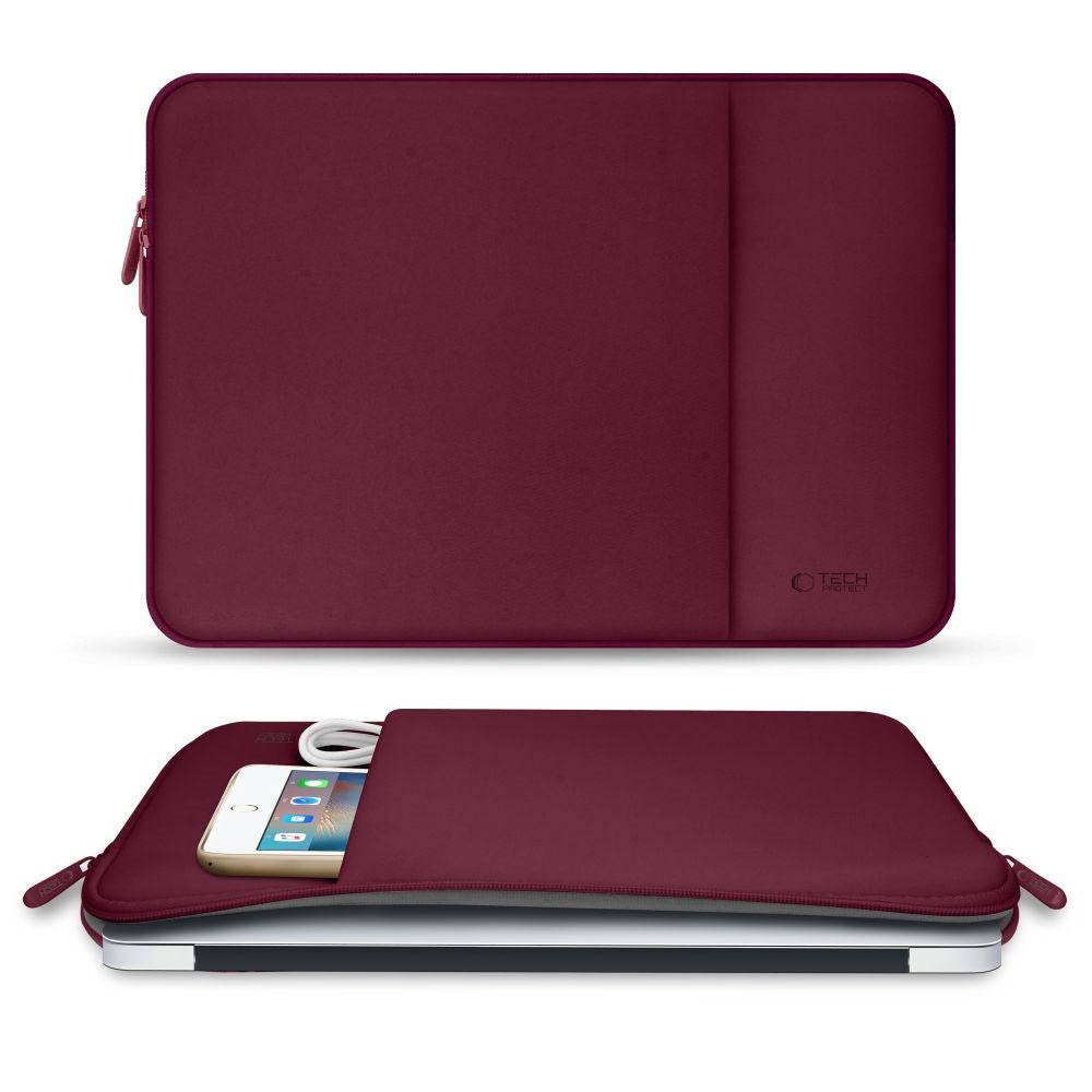 Tech-Protect MacBook / Laptop Neopren  Sleeve 13" (33.5 x 22.5 cm) med Ekstra Lomme - Burgund