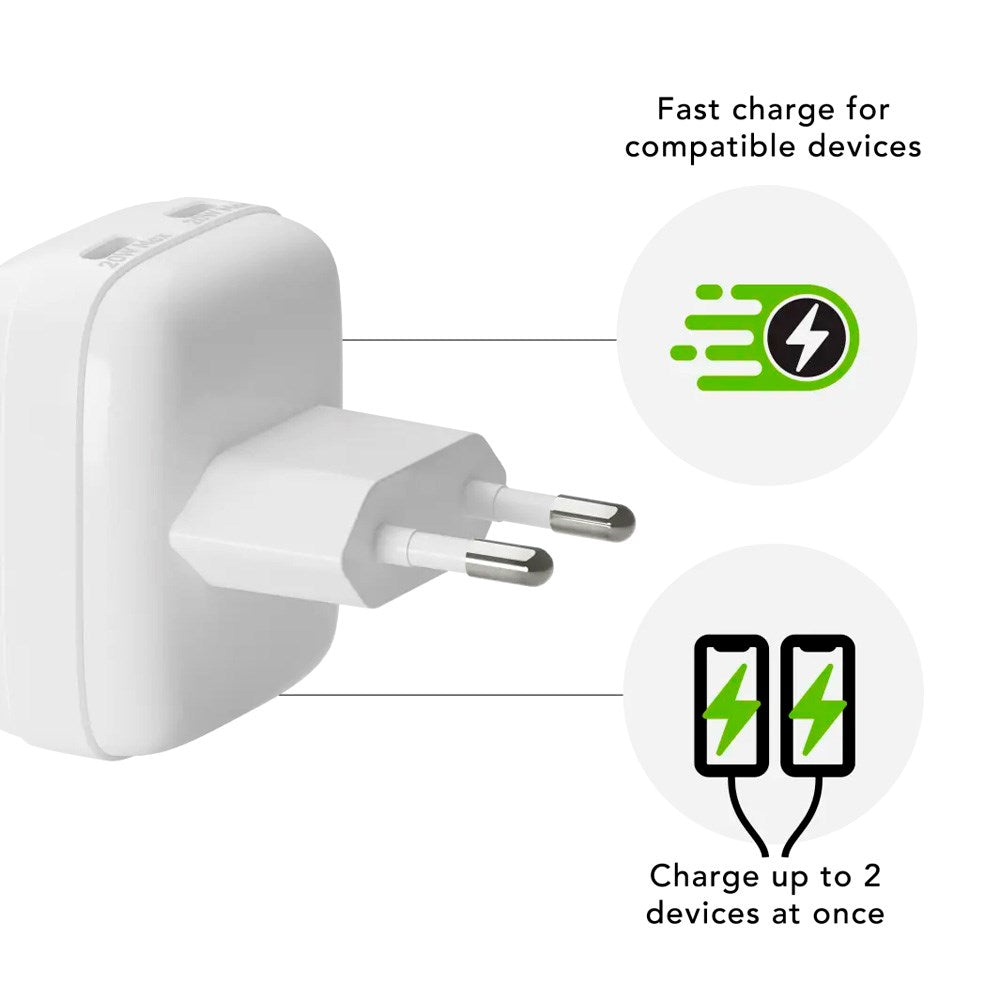 20W Vegglader dbramante1928 med 2 x USB-C-Plugger - Hvit