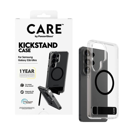 Samsung Galaxy S26 Ultra CARE by PanzerGlass Feature Kickstand Deksel - Qi Kompatibel - Transparent / Black