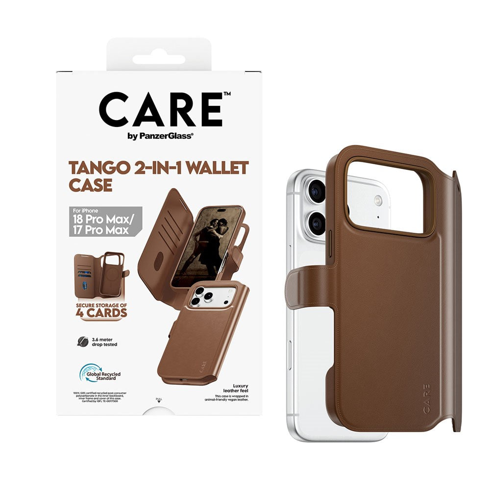 iPhone 18 Pro Max  / 17 Pro Max CARE by PanzerGlass Feature Tango 2-in-1 Deksel med Lommebok - MagSafe Kompatibel - Brun