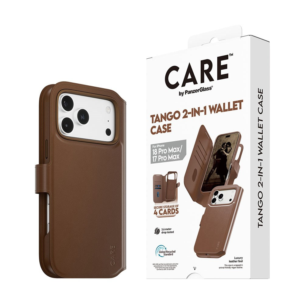 iPhone 18 Pro Max  / 17 Pro Max CARE by PanzerGlass Feature Tango 2-in-1 Deksel med Lommebok - MagSafe Kompatibel - Brun