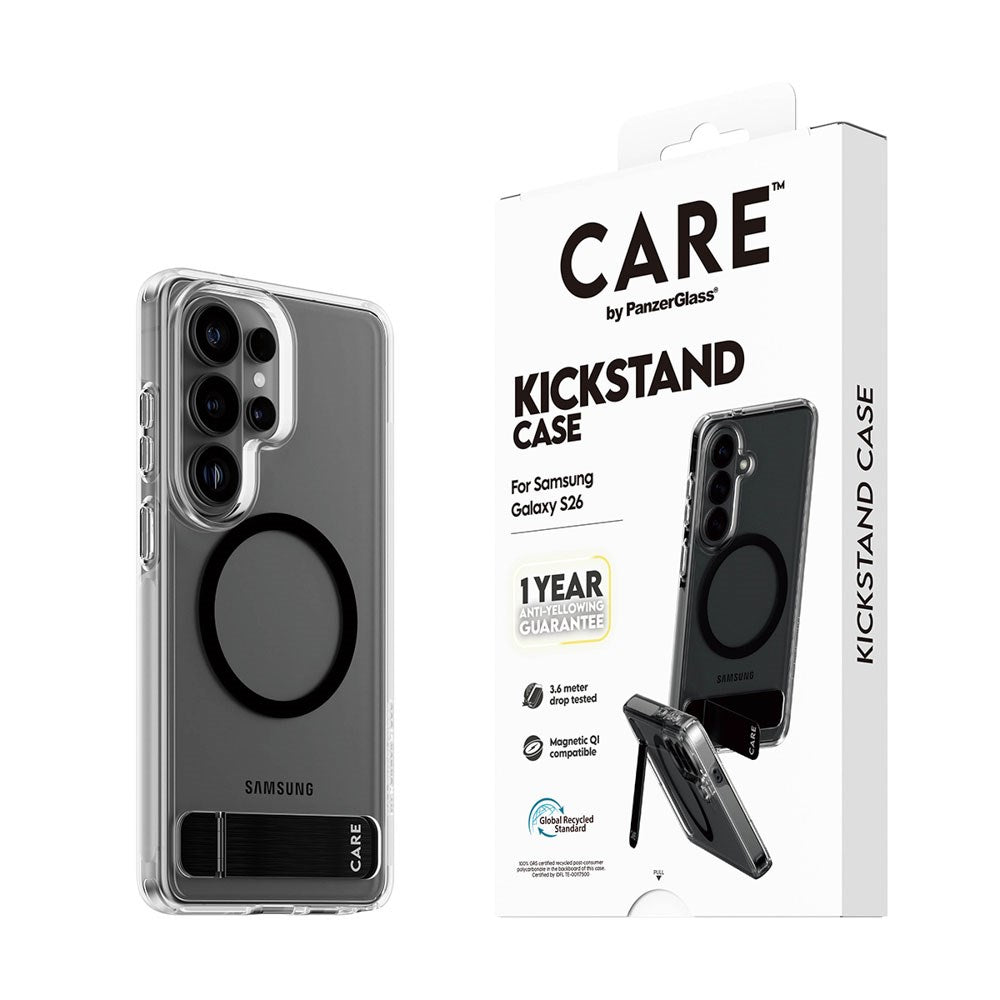 Samsung Galaxy S26 CARE by PanzerGlass Feature Kickstand Deksel - Qi Kompatibel - Transparent / Black