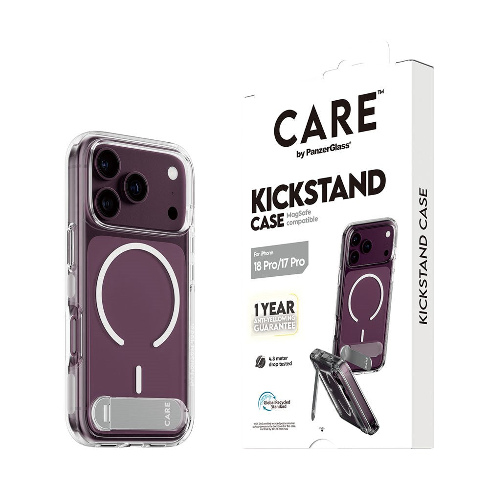 iPhone 18 Pro / 17 Pro CARE by PanzerGlass Feature Kickstand Deksel - MagSafe Kompatibel - Gjennomsiktig / Hvit