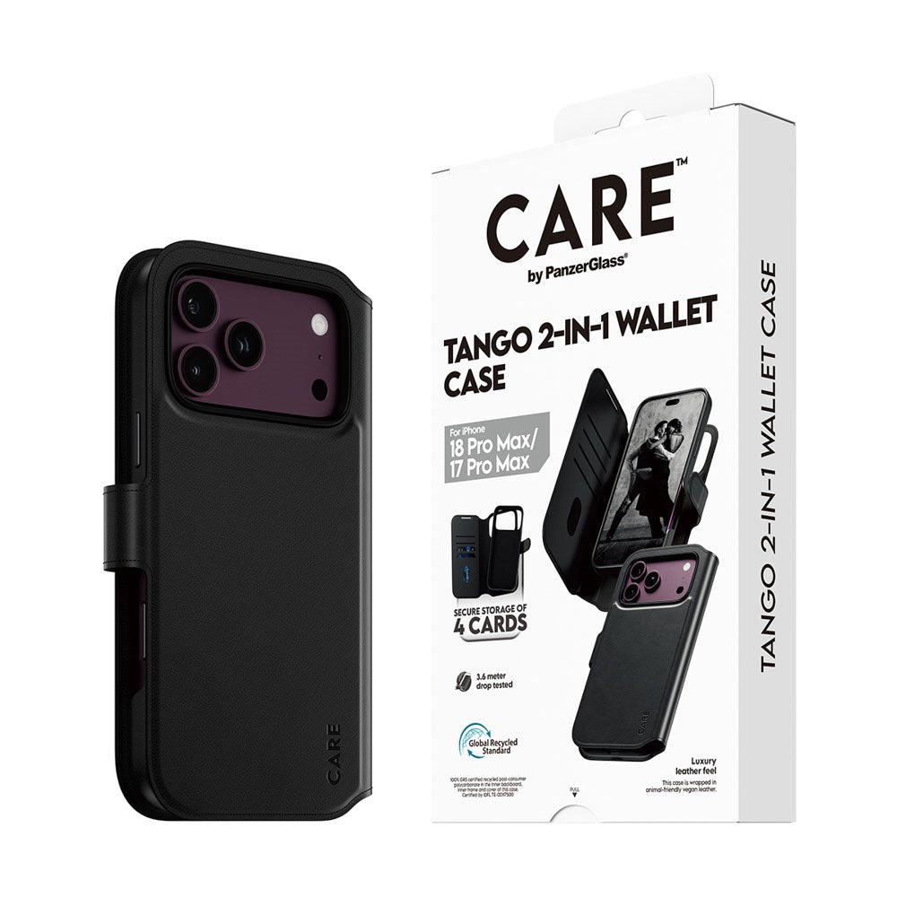 iPhone 18 Pro Max  / 17 Pro Max CARE by PanzerGlass Feature Tango 2-in-1 Deksel med Lommebok - MagSafe Kompatibel - Svart