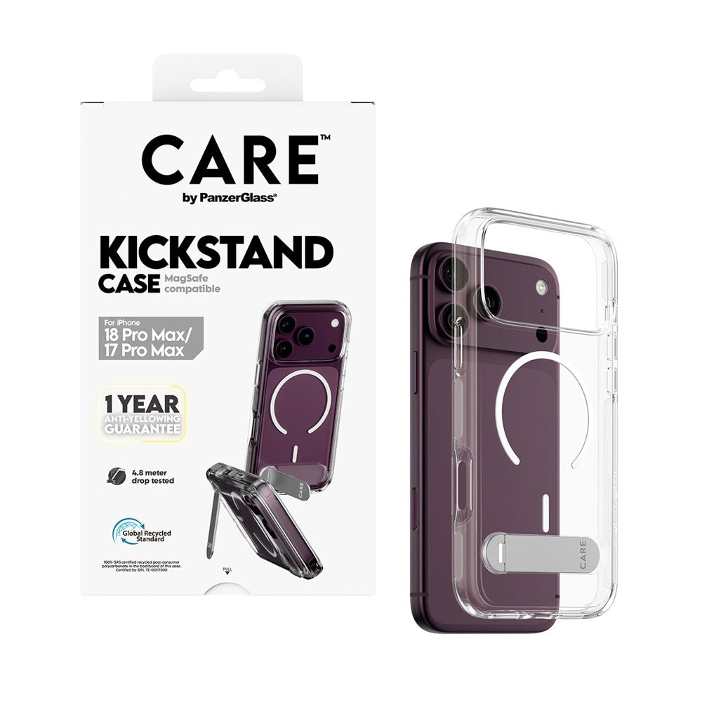 iPhone 18 Pro Max  / 17 Pro Max CARE by PanzerGlass Feature Kickstand Deksel - MagSafe Kompatibel - Gjennomsiktig / Hvit