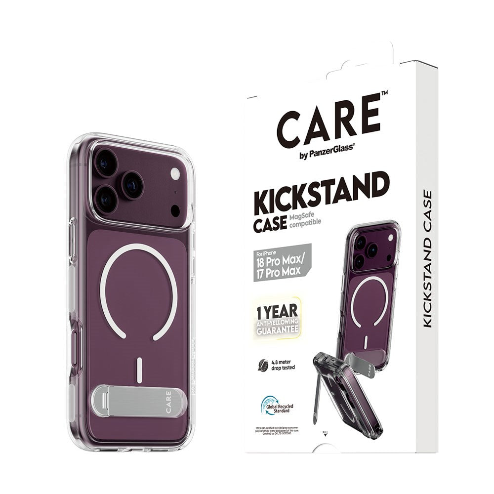 iPhone 18 Pro Max  / 17 Pro Max CARE by PanzerGlass Feature Kickstand Deksel - MagSafe Kompatibel - Gjennomsiktig / Hvit