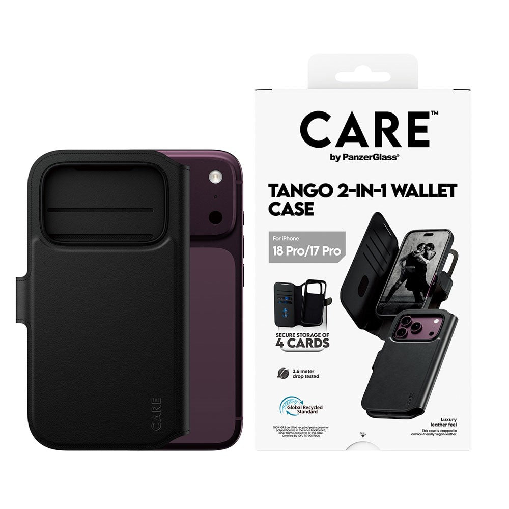 iPhone 18 Pro / 17 Pro CARE by PanzerGlass Feature Tango 2-in-1 Deksel med Lommebok - MagSafe Kompatibel - Svart