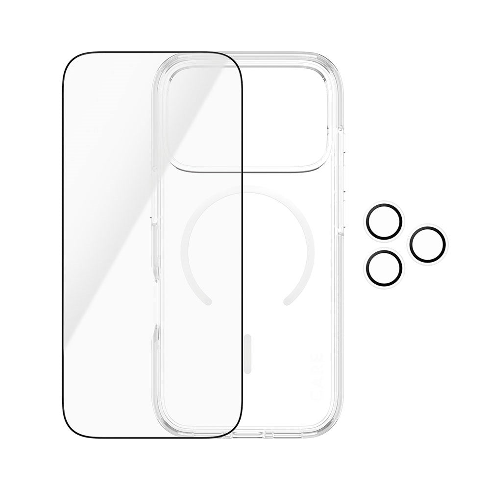 iPhone 18 Pro CARE By PanzerGlass 3-i-1 FLAGSHIP Bundle - Skjermbeskyttelse (UWF) / Deksel / Kamerabeskyttelse - Gjennomsiktig