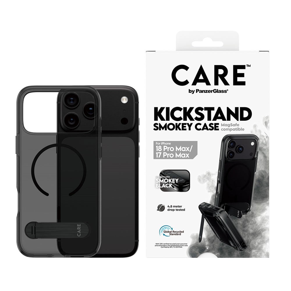 iPhone 18 Pro Max  / 17 Pro Max CARE by PanzerGlass Feature Kickstand Deksel - MagSafe Kompatibel - Svart / Gjennomsiktig