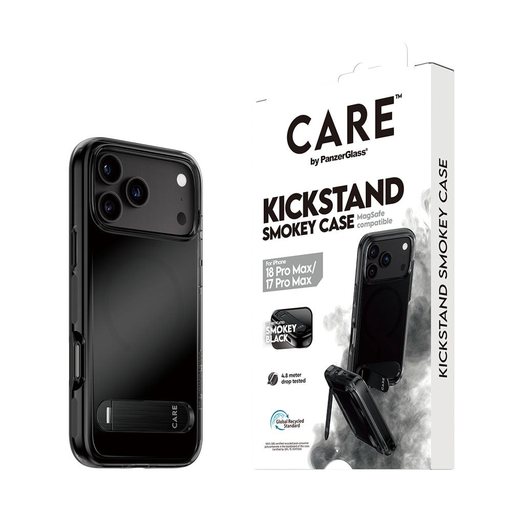 iPhone 18 Pro Max  / 17 Pro Max CARE by PanzerGlass Feature Kickstand Deksel - MagSafe Kompatibel - Svart / Gjennomsiktig