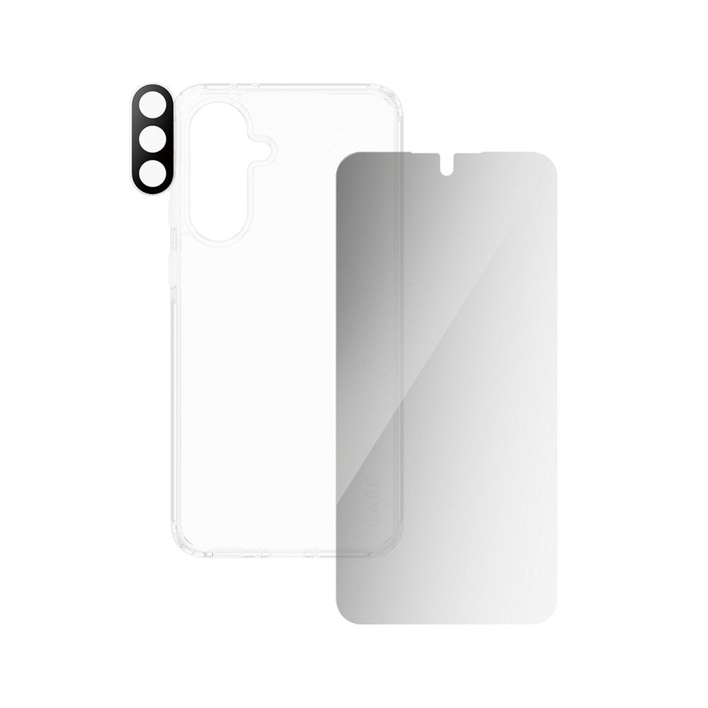 CARE by PanzerGlass Samsung Galaxy A56 (5G) 3-i-1 FLAGSHIP Bundle - Deksel / Privacy Skjermbeskyttelse (UWF) / Kamerabeskyttelse - Gjennomsiktig / Svart