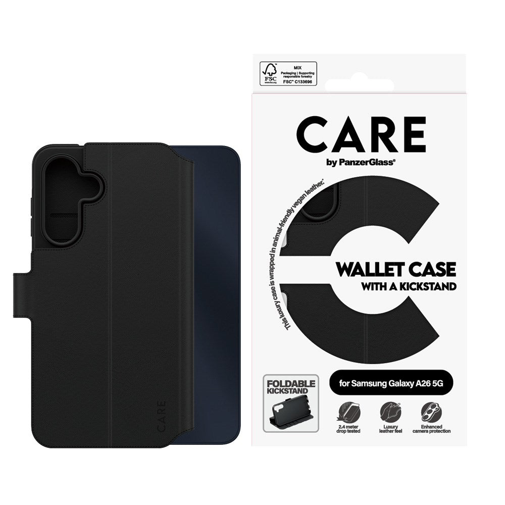 CARE by PanzerGlass Samsung Galaxy A26 (5G) Feature Wallet Case med Stativfunksjon - Svart