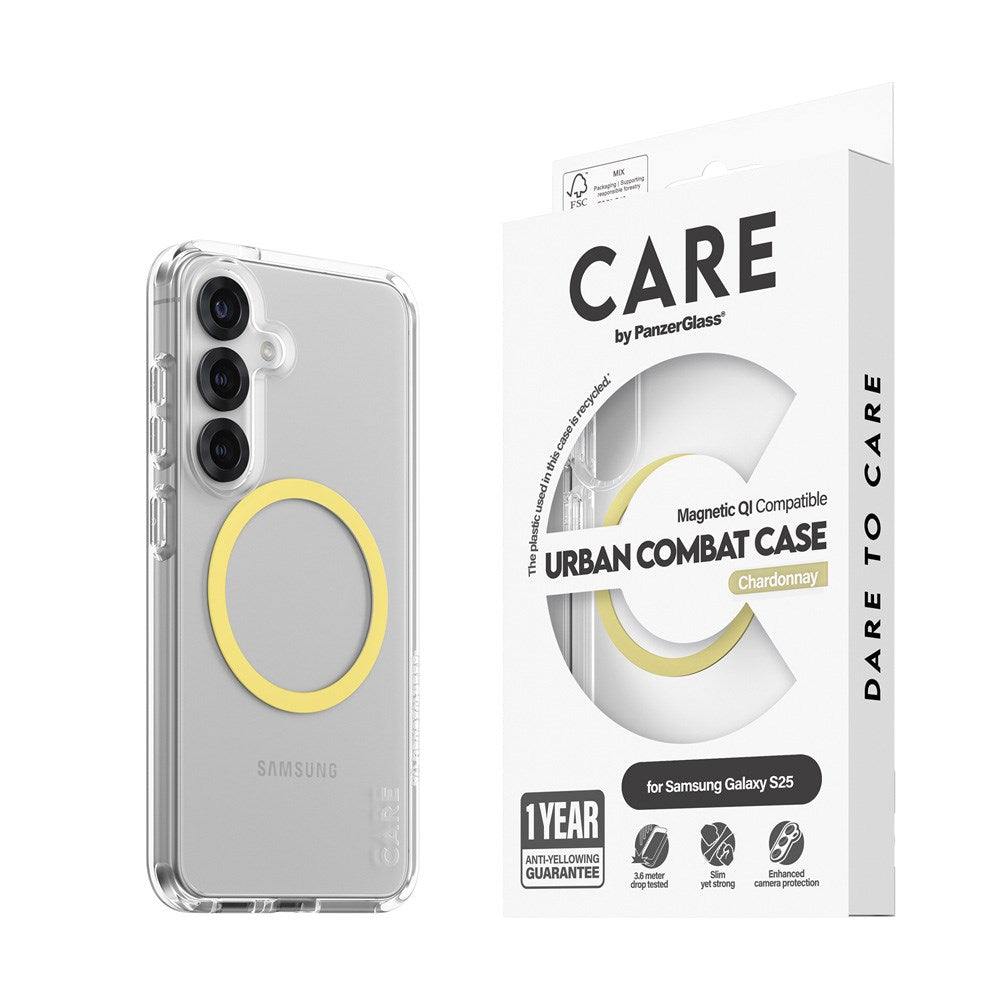 CARE by PanzerGlass Samsung Galaxy S25 FLAGSHIP Urban Combat Deksel - Qi Kompatibel - Gjennomsiktig / Chardonnay