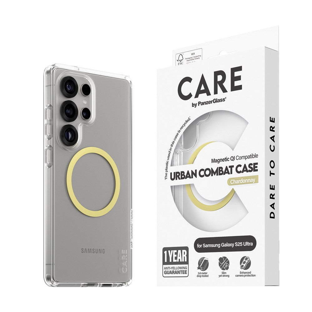 CARE by PanzerGlass Samsung Galaxy S25 Ultra FLAGSHIP Urban Combat Deksel - Qi Kompatibel - Gjennomsiktig / Chardonnay